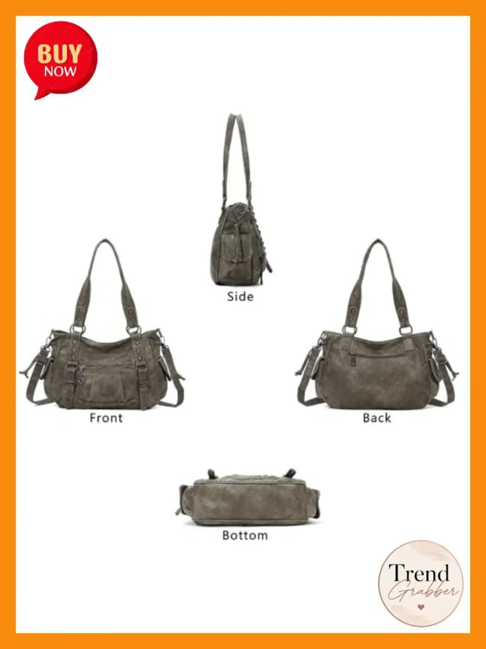 Multi Pocket Retro Hobo Satchel Tote Bag Vegan Leather
